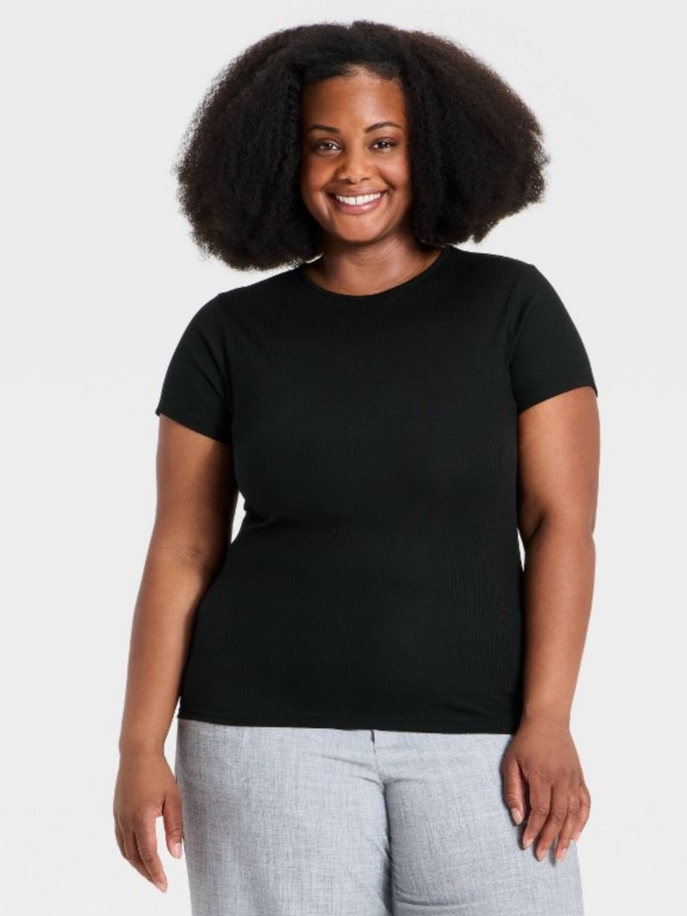 a new day Black Ribbed Short-Sleeve Crew Tee